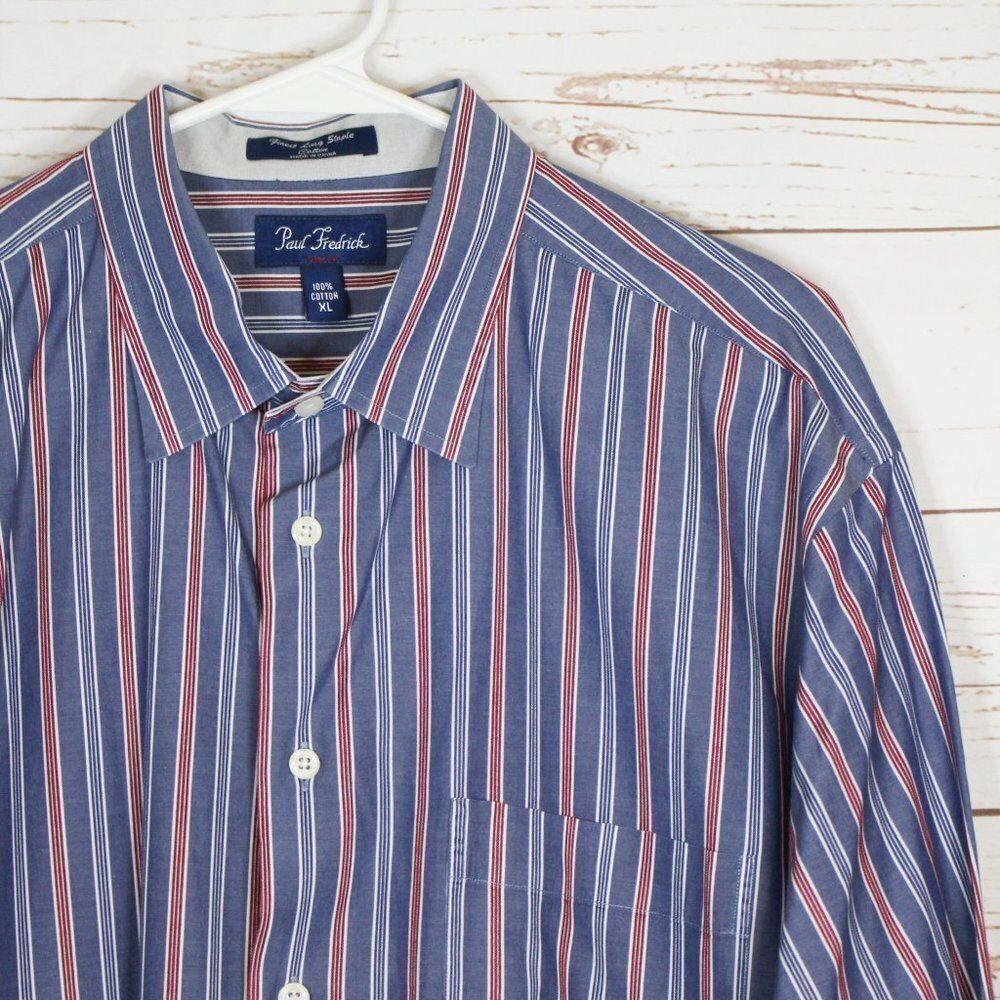 Paul Fredrick Trim Fit XL Striped Button Down Men's Size XL Cotton Stripes Shirt